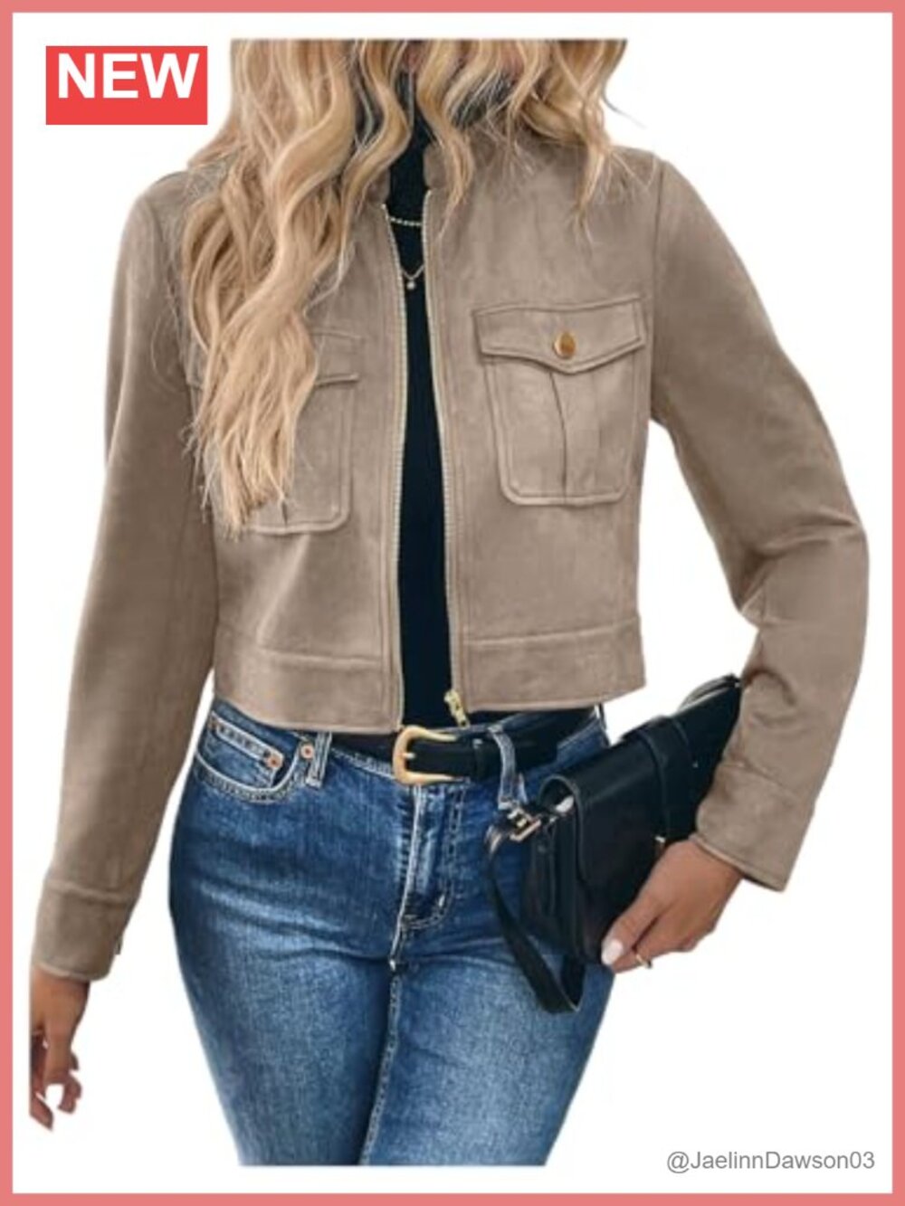 Faux Suede Zip Up Crop Moto Jacket Cargo Pockets Streetwear
